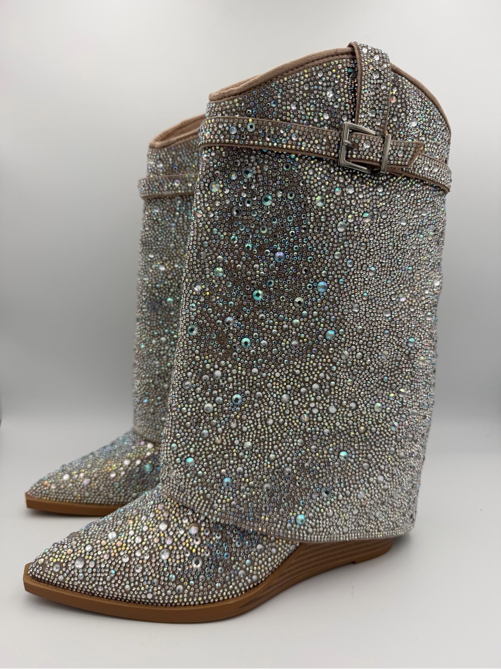 Madden Girl Joe R Rhinestone Cuffed Wedge Western Dress Boots Size 7.5M